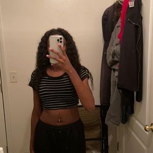 small black & white striped crop top